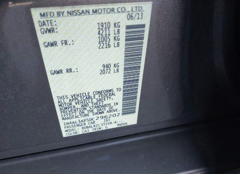 Photo 9 of 2013 Nissan Altima 2.5 S (VIN 1N4AL3AP5DC296202)