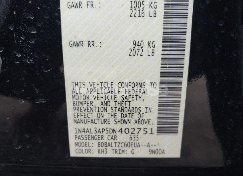 Photo 9 of 2013 Nissan Altima 2.5 SV (VIN 1N4AL3AP5DN402751)