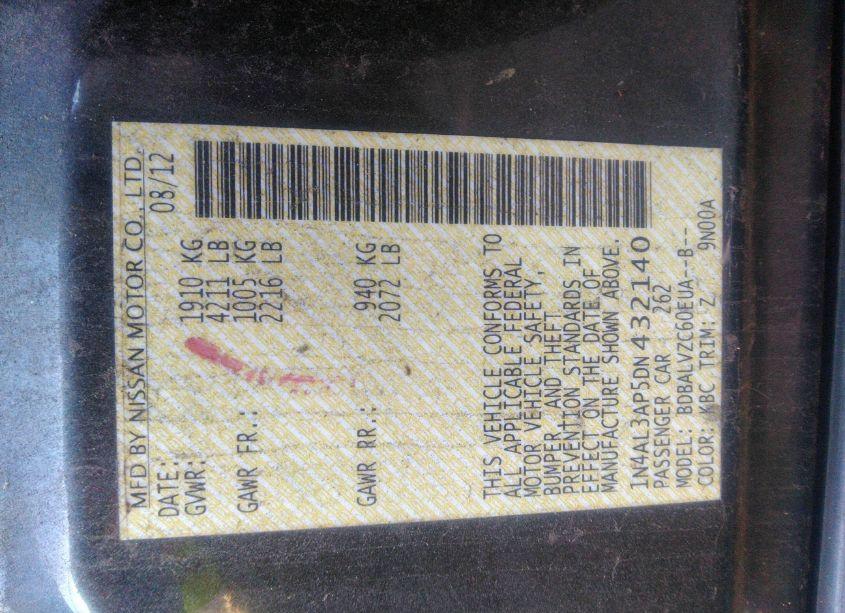 Photo 9 of 2013 Nissan Altima 2.5 SL (VIN 1N4AL3AP5DN432140)