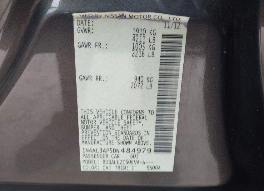 Photo 9 of 2013 Nissan Altima 2.5 SV (VIN 1N4AL3AP5DN484979)