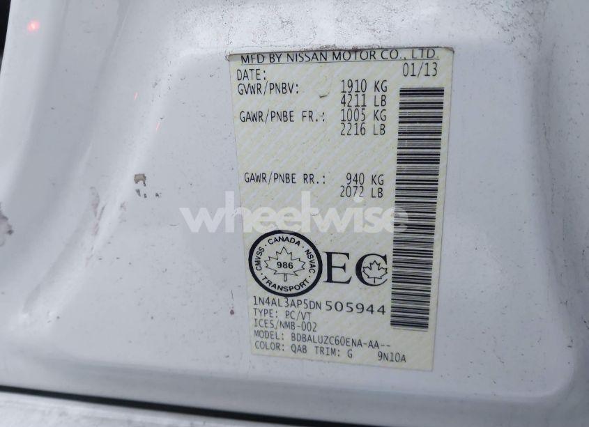 Photo 9 of 2013 Nissan Altima 2.5/2.5 S/2.5 SL/2.5 SV (VIN 1N4AL3AP5DN505944)