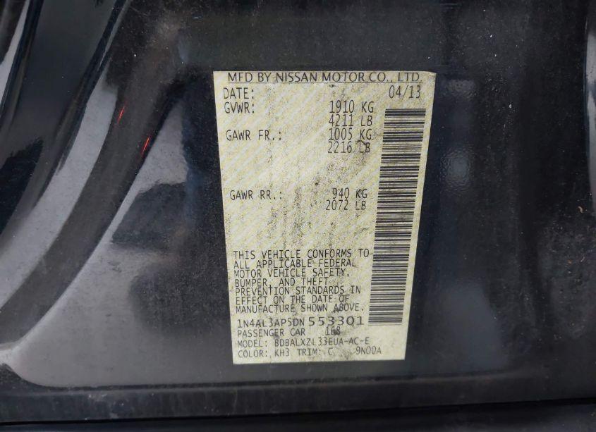 Photo 9 of 2013 Nissan Altima 2.5 SL (VIN 1N4AL3AP5DN553301)