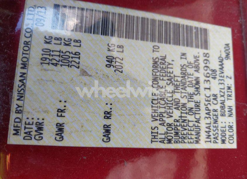 Photo 9 of 2014 Nissan Altima 2.5 SL (VIN 1N4AL3AP5EC136998)