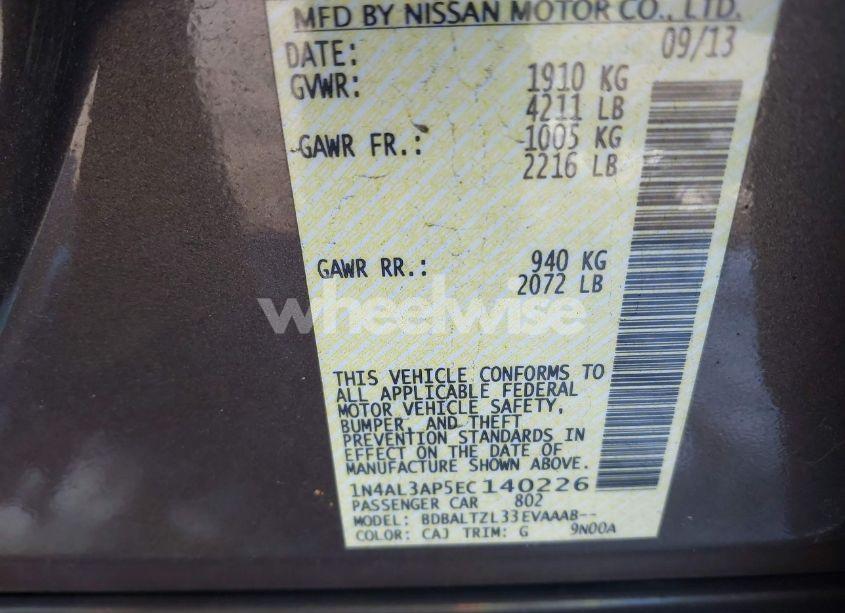 Photo 9 of 2014 Nissan Altima 2.5 SV (VIN 1N4AL3AP5EC140226)