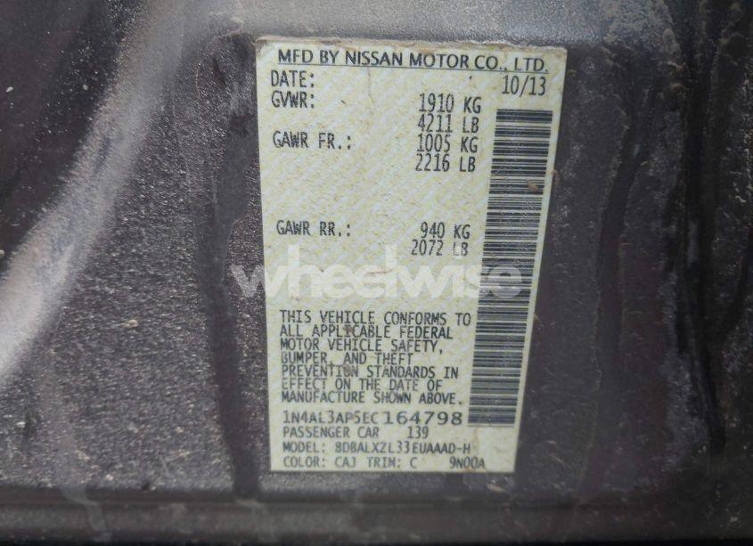 Photo 9 of 2014 Nissan Altima 2.5 SL (VIN 1N4AL3AP5EC164798)