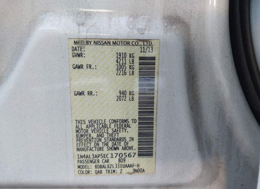 Photo 9 of 2014 Nissan Altima 2.5 SL (VIN 1N4AL3AP5EC170567)