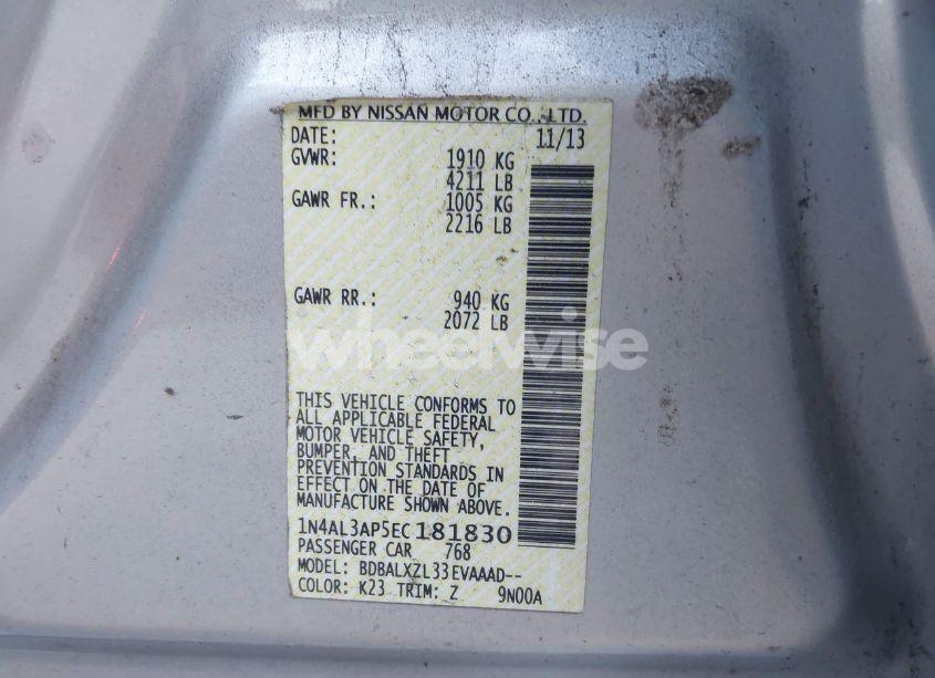 Photo 9 of 2014 Nissan Altima 2.5 SL (VIN 1N4AL3AP5EC181830)