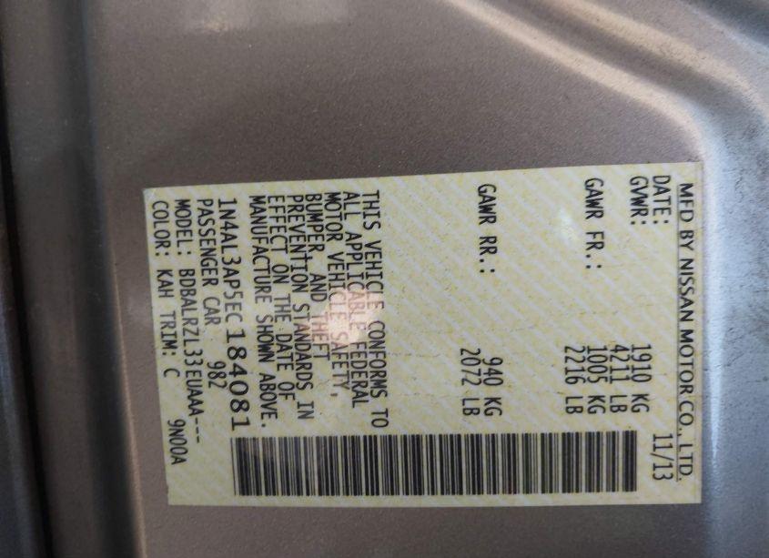 Photo 9 of 2014 Nissan Altima 2.5 S (VIN 1N4AL3AP5EC184081)