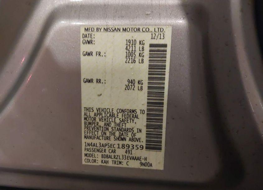 Photo 9 of 2014 Nissan Altima 2.5 S (VIN 1N4AL3AP5EC189359)