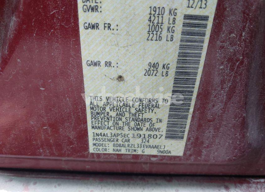 Photo 9 of 2014 Nissan Altima 2.5 S (VIN 1N4AL3AP5EC191807)