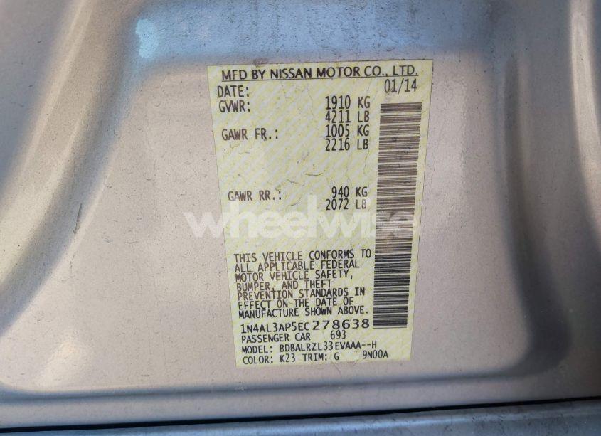 Photo 9 of 2014 Nissan Altima 2.5 S (VIN 1N4AL3AP5EC278638)