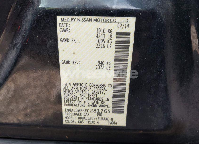 Photo 9 of 2014 Nissan Altima 2.5 SV (VIN 1N4AL3AP5EC281765)