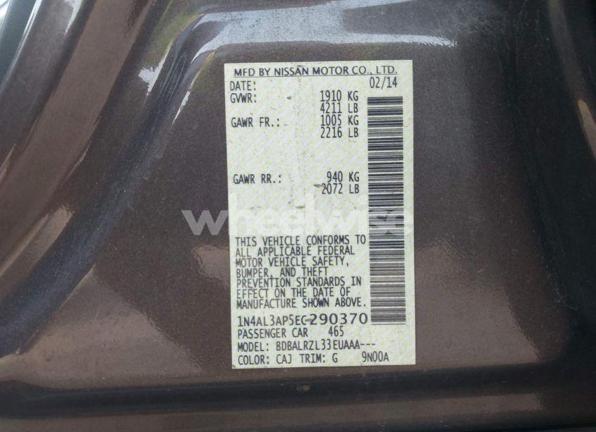 Photo 9 of 2014 Nissan Altima 2.5/2.5 S/2.5 SL/2.5 SV (VIN 1N4AL3AP5EC290370)