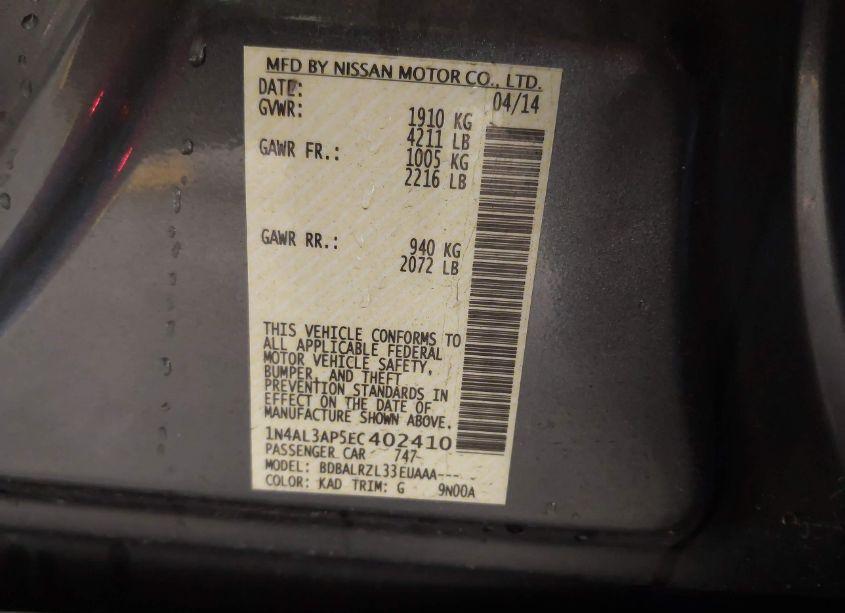 Photo 9 of 2014 Nissan Altima 2.5/2.5 S/2.5 SL/2.5 SV (VIN 1N4AL3AP5EC402410)