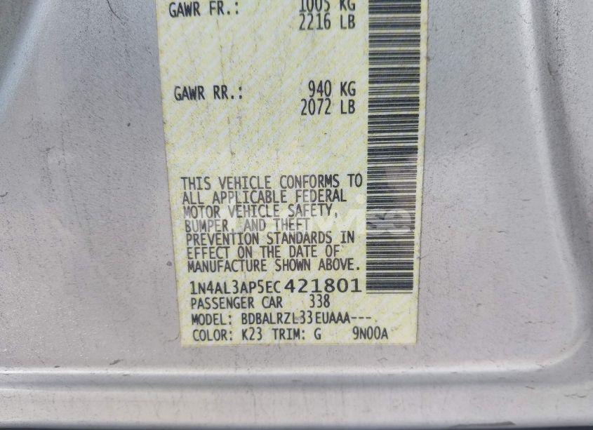 Photo 9 of 2014 Nissan Altima 2.5/2.5 S/2.5 SL/2.5 SV (VIN 1N4AL3AP5EC421801)