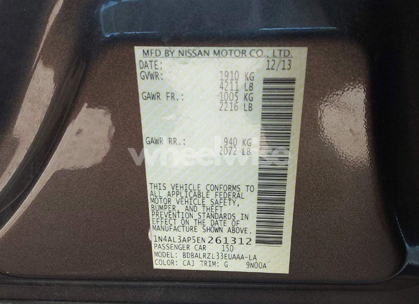 Photo 9 of 2014 Nissan Altima 2.5/2.5 S/2.5 SL/2.5 SV (VIN 1N4AL3AP5EN261312)