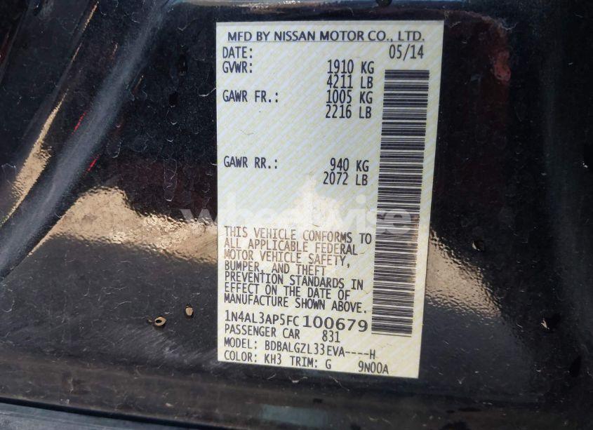 Photo 9 of 2015 Nissan Altima 2.5 S (VIN 1N4AL3AP5FC100679)