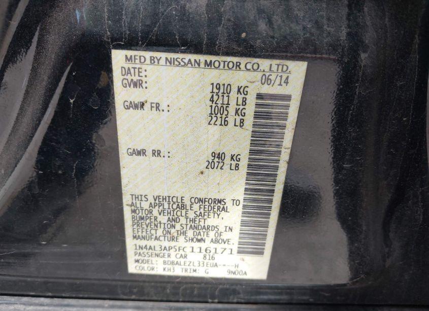 Photo 9 of 2015 Nissan Altima 2.5 S (VIN 1N4AL3AP5FC116171)