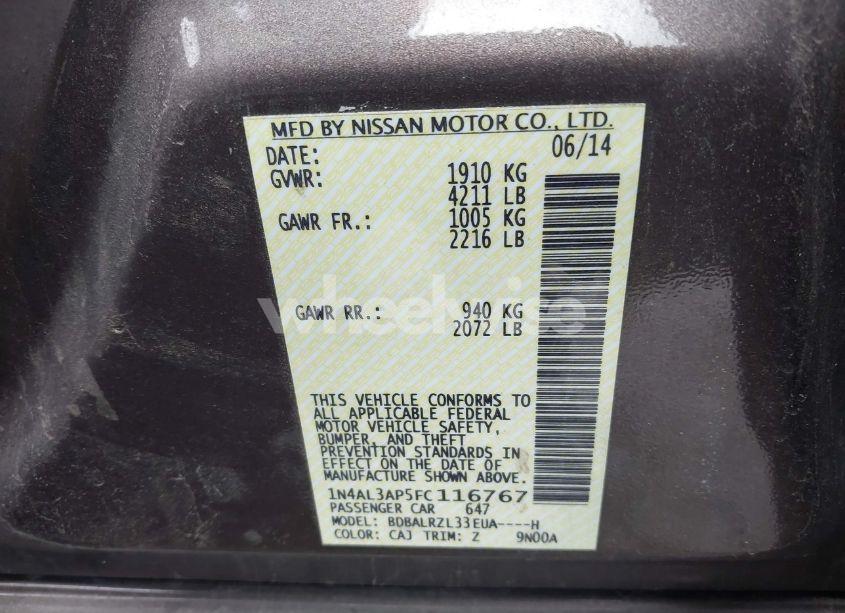 Photo 9 of 2015 Nissan Altima 2.5 SL (VIN 1N4AL3AP5FC116767)