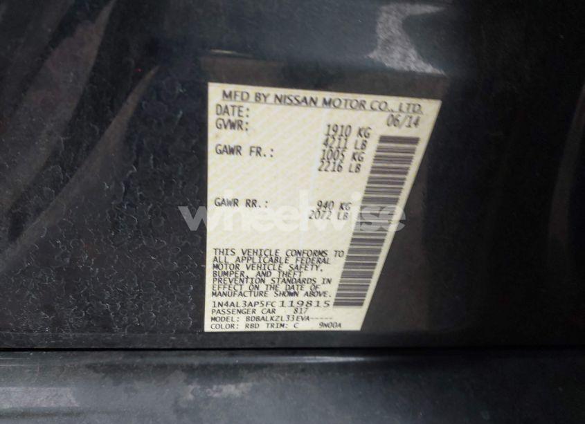 Photo 9 of 2015 Nissan Altima 2.5 SV (VIN 1N4AL3AP5FC119815)