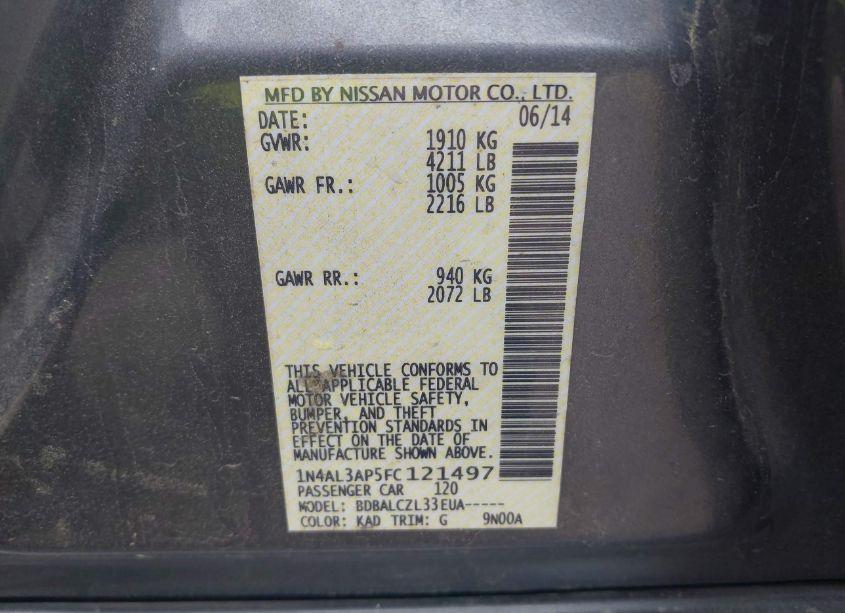 Photo 9 of 2015 Nissan Altima 2.5/2.5 S/2.5 SL/2.5 SV (VIN 1N4AL3AP5FC121497)