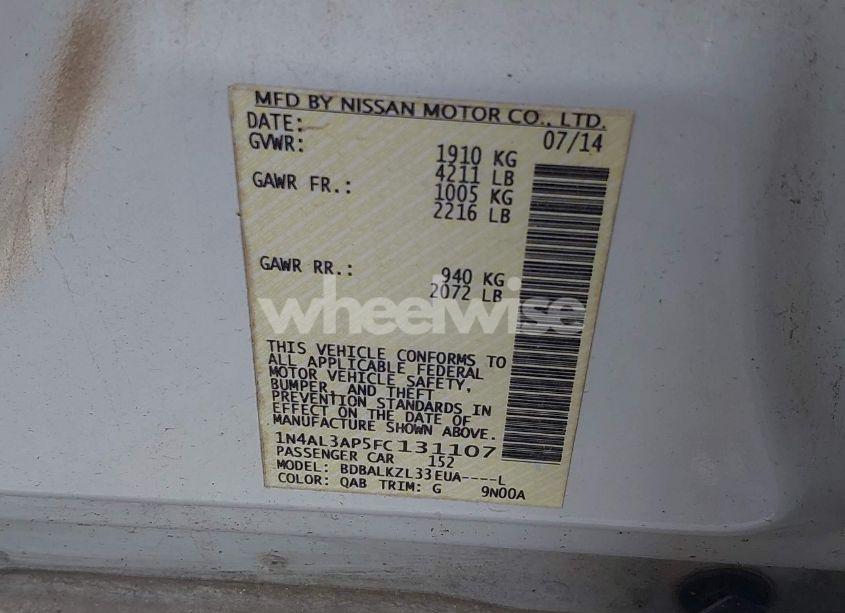 Photo 9 of 2015 Nissan Altima 2.5 SV (VIN 1N4AL3AP5FC131107)