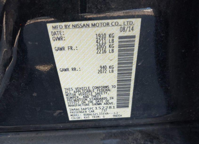 Photo 9 of 2015 Nissan Altima 2.5 S (VIN 1N4AL3AP5FC152281)