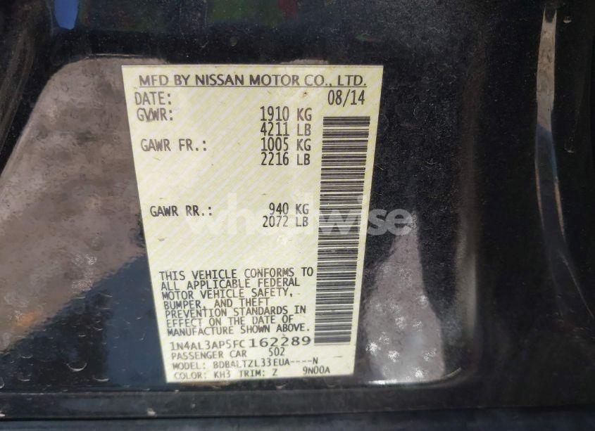 Photo 9 of 2015 Nissan Altima 2.5 SL (VIN 1N4AL3AP5FC162289)