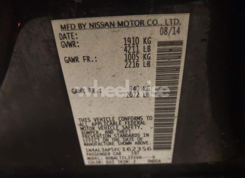 Photo 9 of 2015 Nissan Altima 2.5 SL (VIN 1N4AL3AP5FC162356)