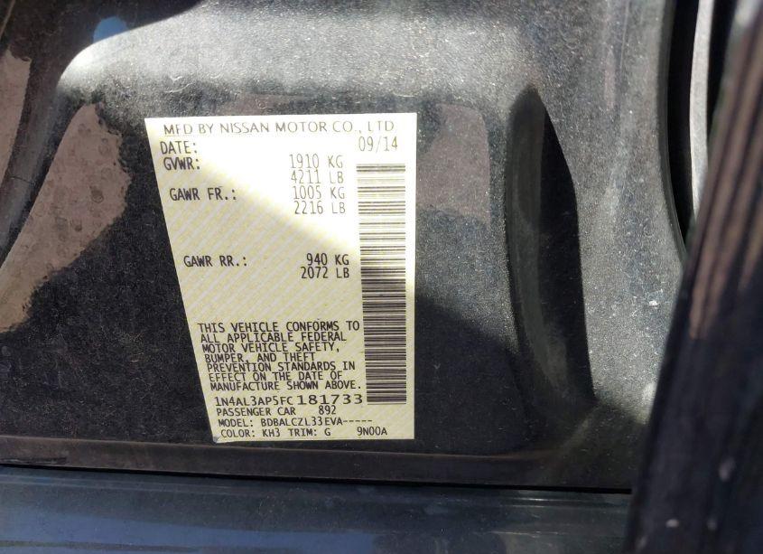 Photo 9 of 2015 Nissan Altima 2.5 S (VIN 1N4AL3AP5FC181733)