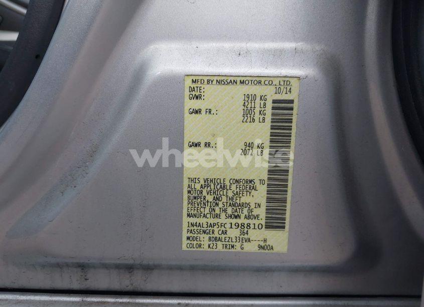 Photo 9 of 2015 Nissan Altima 2.5 S (VIN 1N4AL3AP5FC198810)