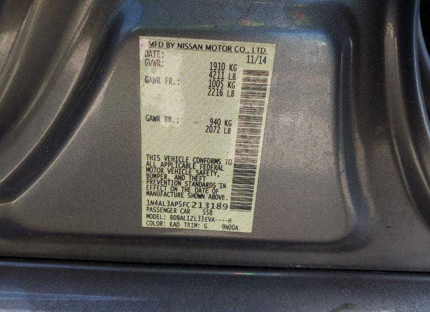 Photo 9 of 2015 Nissan Altima 2.5 SV (VIN 1N4AL3AP5FC213189)