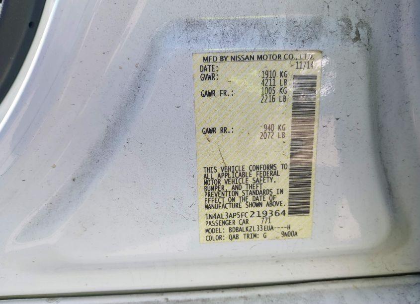 Photo 9 of 2015 Nissan Altima 2.5 SV (VIN 1N4AL3AP5FC219364)