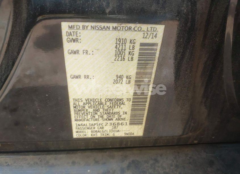Photo 9 of 2015 Nissan Altima 2.5/2.5 S/2.5 SL/2.5 SV (VIN 1N4AL3AP5FC236861)
