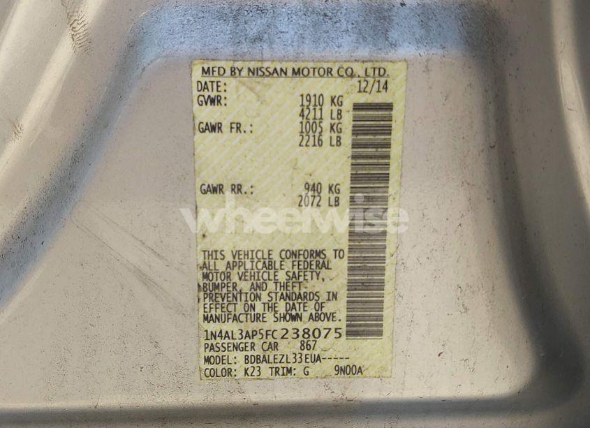 Photo 9 of 2015 Nissan Altima 2.5/2.5 S/2.5 SL/2.5 SV (VIN 1N4AL3AP5FC238075)