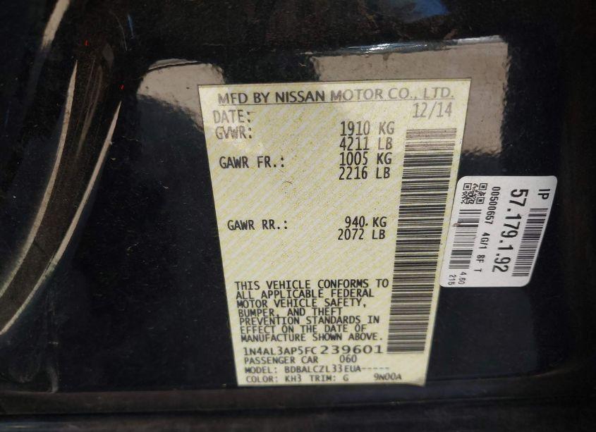 Photo 9 of 2015 Nissan Altima (VIN 1N4AL3AP5FC239601)