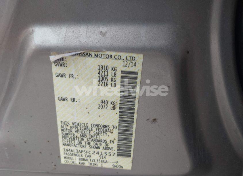 Photo 9 of 2015 Nissan Altima 2.5 SL (VIN 1N4AL3AP5FC241557)