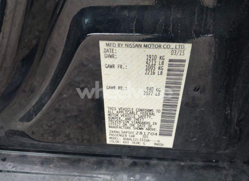 Photo 9 of 2015 Nissan Altima 2.5 SV (VIN 1N4AL3AP5FC281704)