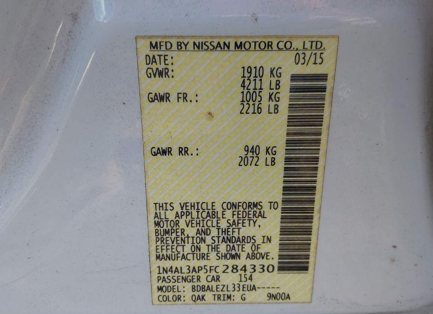 Photo 9 of 2015 Nissan Altima 2.5 S (VIN 1N4AL3AP5FC284330)