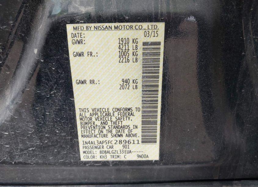 Photo 9 of 2015 Nissan Altima 2.5 S (VIN 1N4AL3AP5FC289611)