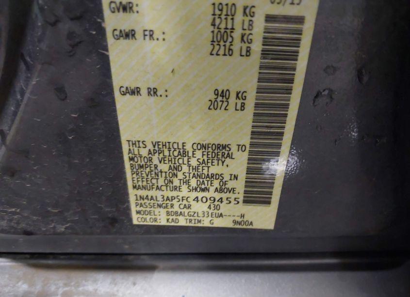 Photo 9 of 2015 Nissan Altima 2.5 S (VIN 1N4AL3AP5FC409455)