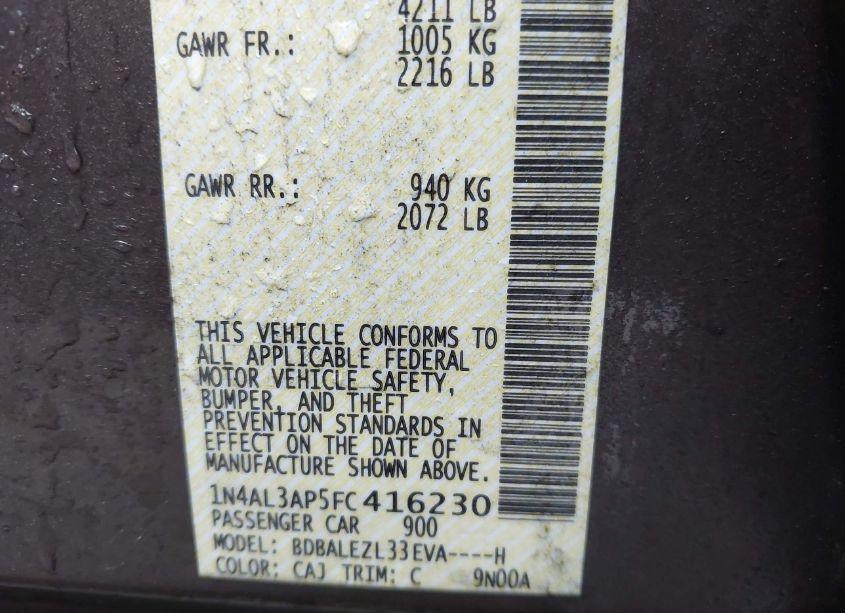 Photo 9 of 2015 Nissan Altima 2.5 S (VIN 1N4AL3AP5FC416230)