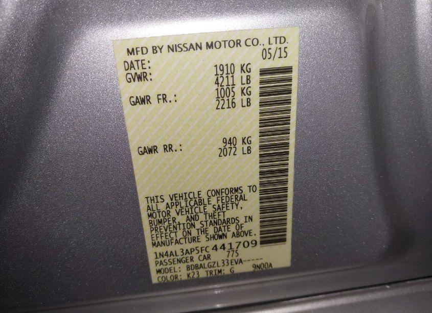 Photo 9 of 2015 Nissan Altima 2.5/2.5 S/2.5 SL/2.5 SV (VIN 1N4AL3AP5FC441709)