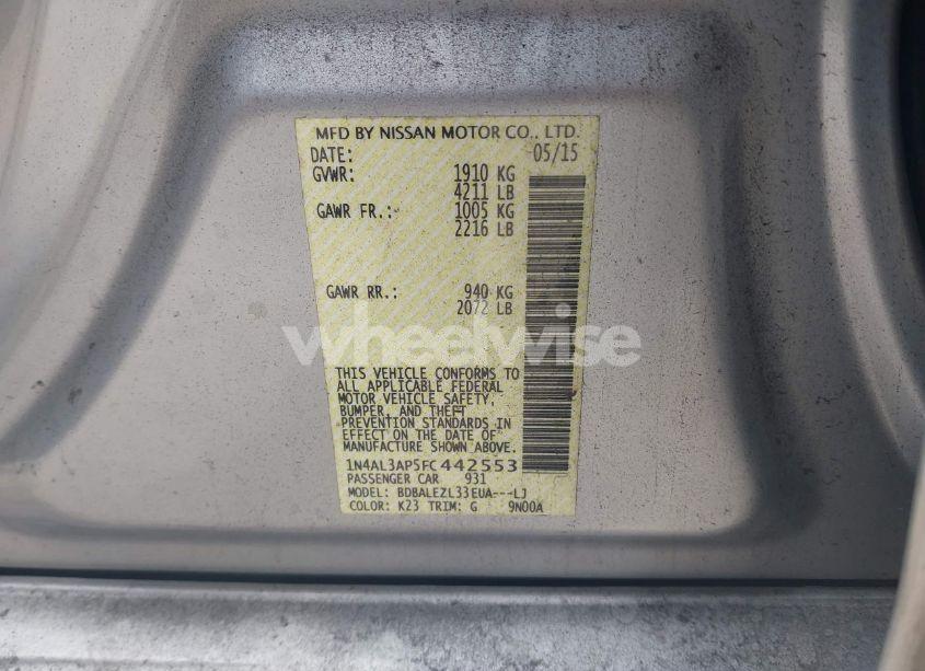 Photo 9 of 2015 Nissan Altima 2.5 S (VIN 1N4AL3AP5FC442553)