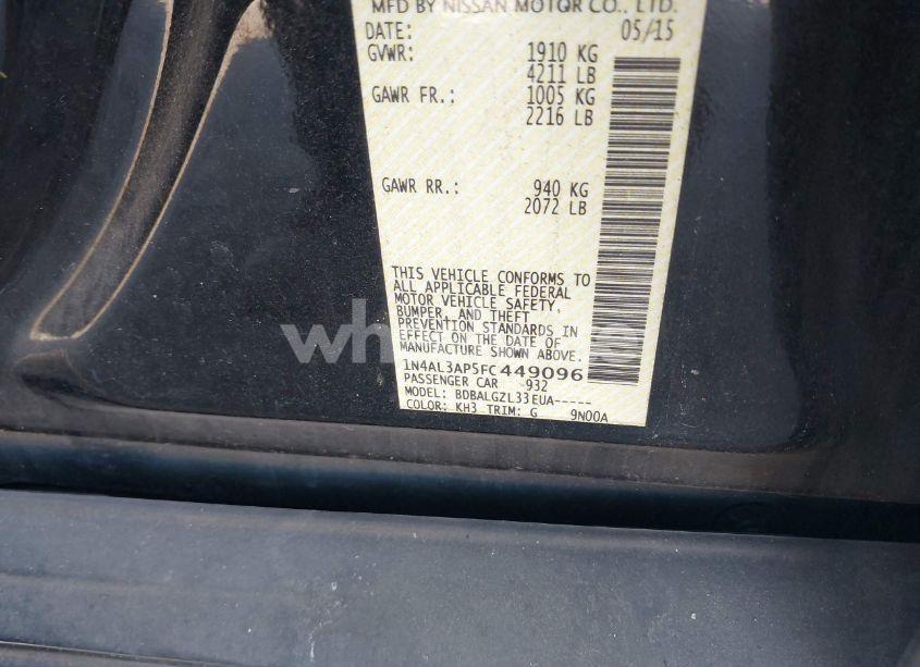 Photo 9 of 2015 Nissan Altima 2.5/2.5 S/2.5 SL/2.5 SV (VIN 1N4AL3AP5FC449096)