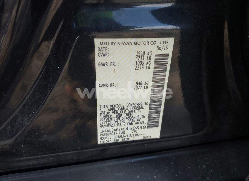 Photo 9 of 2015 Nissan Altima 2.5/2.5 S/2.5 SL/2.5 SV (VIN 1N4AL3AP5FC459899)