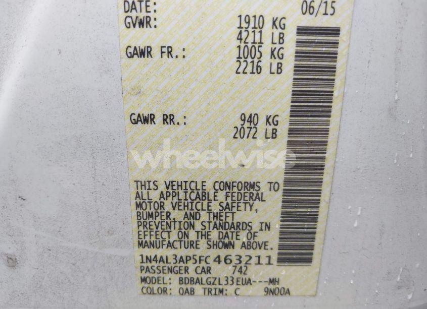 Photo 9 of 2015 Nissan Altima 2.5 S (VIN 1N4AL3AP5FC463211)