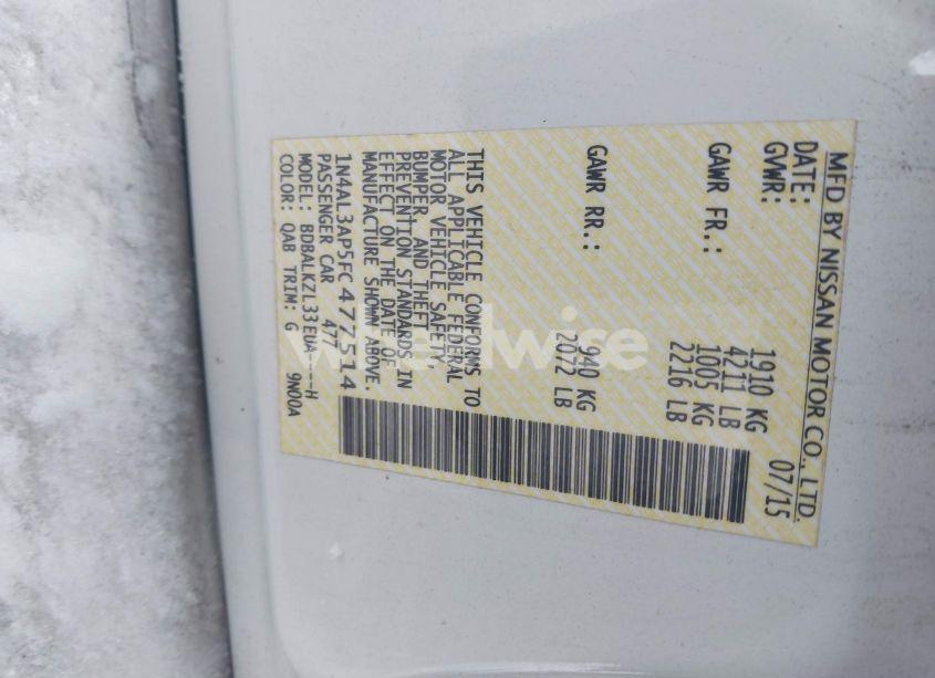 Photo 9 of 2015 Nissan Altima 2.5 SV (VIN 1N4AL3AP5FC477514)