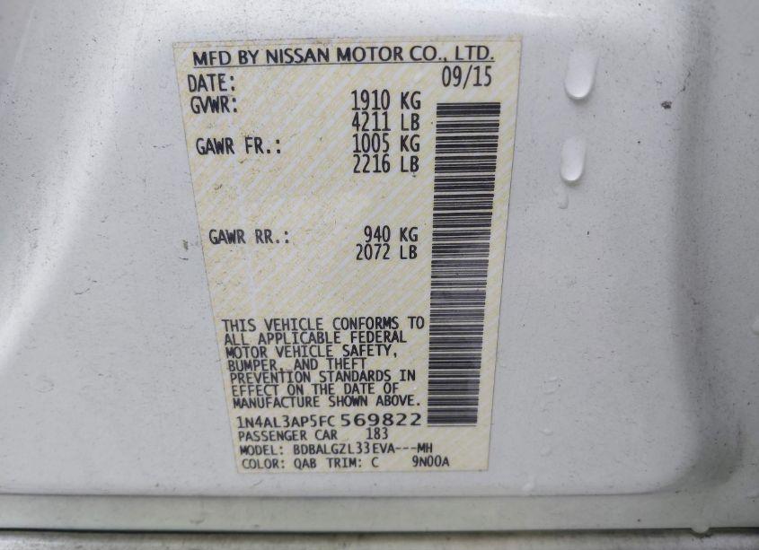 Photo 9 of 2015 Nissan Altima 2.5 S (VIN 1N4AL3AP5FC569822)