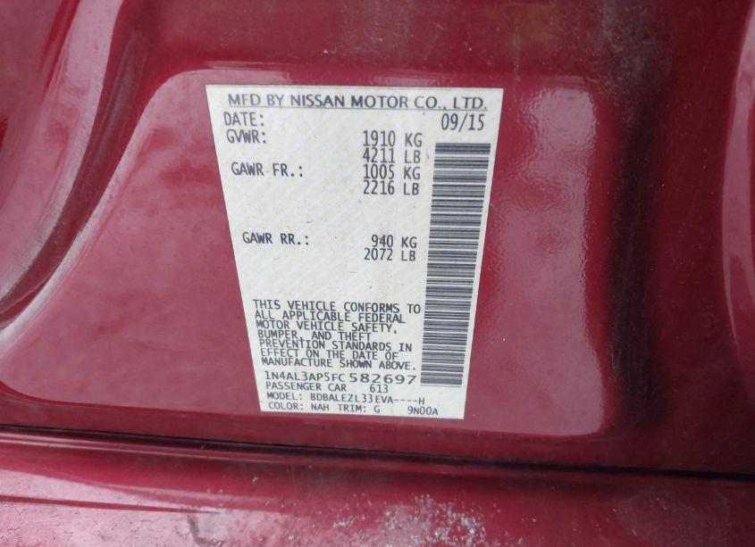 Photo 9 of 2015 Nissan Altima 2.5 S (VIN 1N4AL3AP5FC582697)